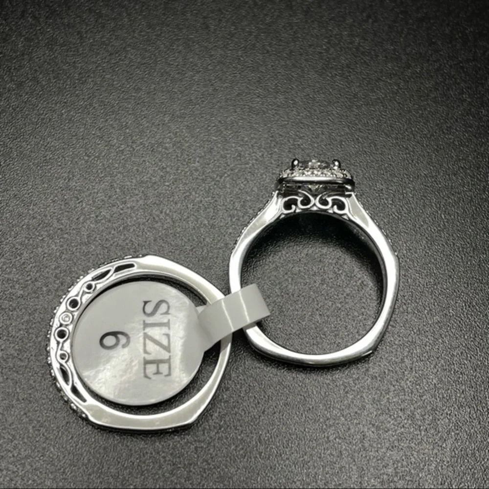 925 Sterling Silver Diamond 2 Band Ring‎ Set Sz 6